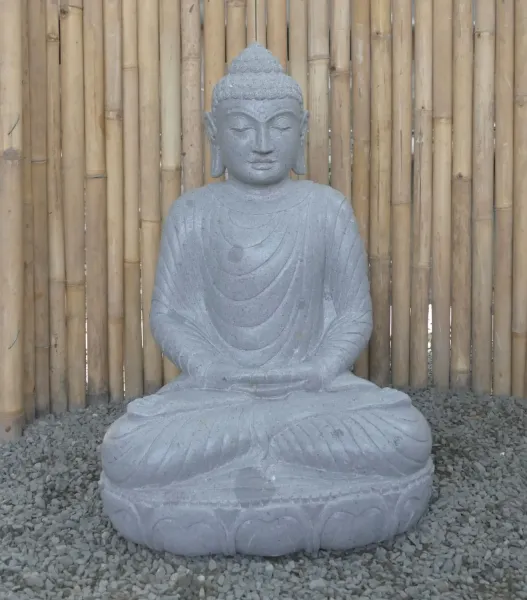 Sitzender Buddha aus Flussstein in Dhyana-Stellung - Geste der Meditation, H. 81cm. 